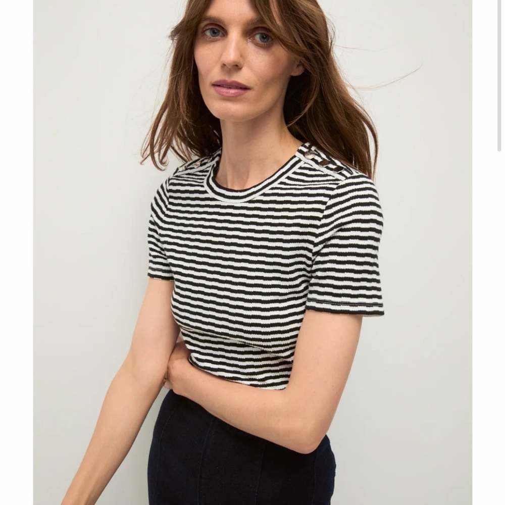 VERONICA BEARD Draya Striped Black & White Tee Size S